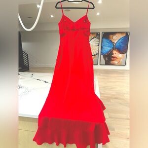 Amanda Uprichard Red Ruffle Peony Maxi Dress Small